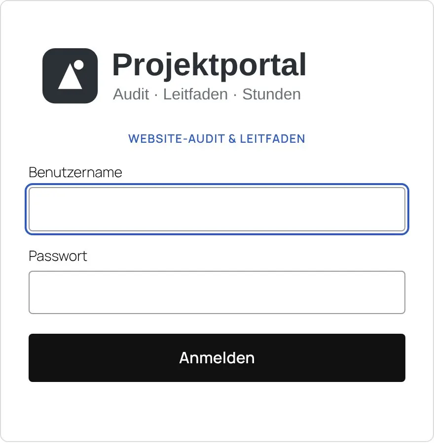 Anmeldung am Projektportal mit Logo